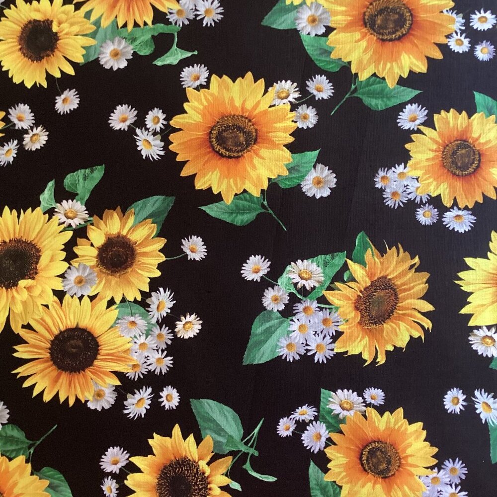 Handmade Sunflower n Daisies Cotton Fabric, 1 yd